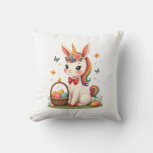 Coussin Lapin de Pâques Vintage Licorne Floral Pastel Dess