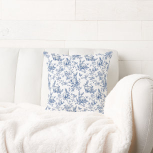 Coussin Lapin de printemps bleu chinoiserie