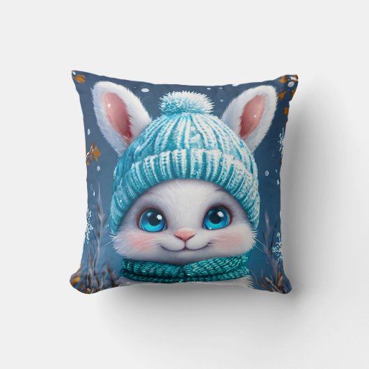 Coussin ❄️ Lapin d'hiver mignon décoration de chambre cade (Recto)