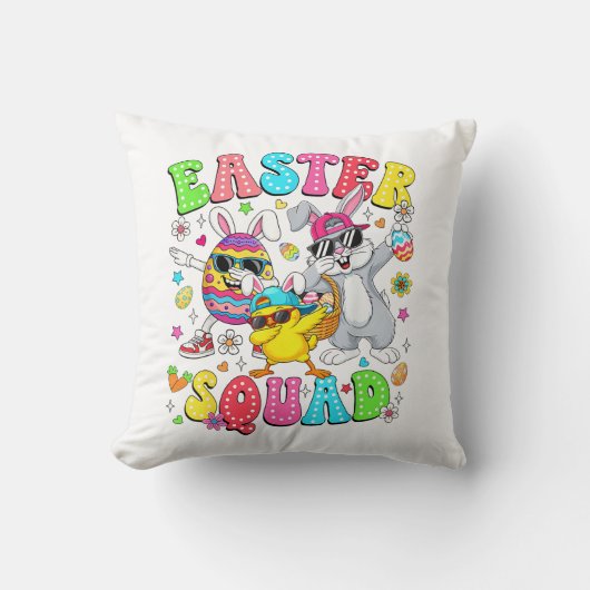 Coussin Lapin drôle Groovy Œuf Poussin Équipe de Pâques Jo (Recto)