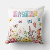 Coussin Lapin Drôle Joyeux Jour de Pâques  (Recto)