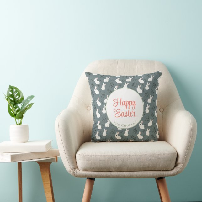 Coussin Lapin et oeufs gris floral (Chaise)