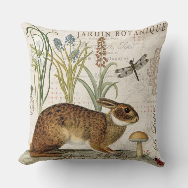 Coussin lapin français vintage moderne dans le jardin (Recto)