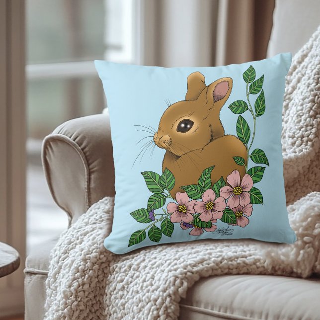 Coussin Lapin Lapin Fleurs Roses (Créateur téléchargé)