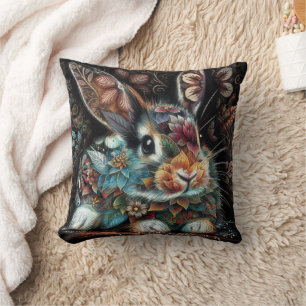 Coussin Lapin lapin lapin lunaire floral Abstrait noir Tur