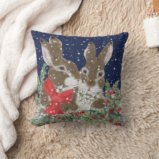 Coussin Lapin Lapin Lapin Neige Vacances Mignonne Peinture (Couverture)