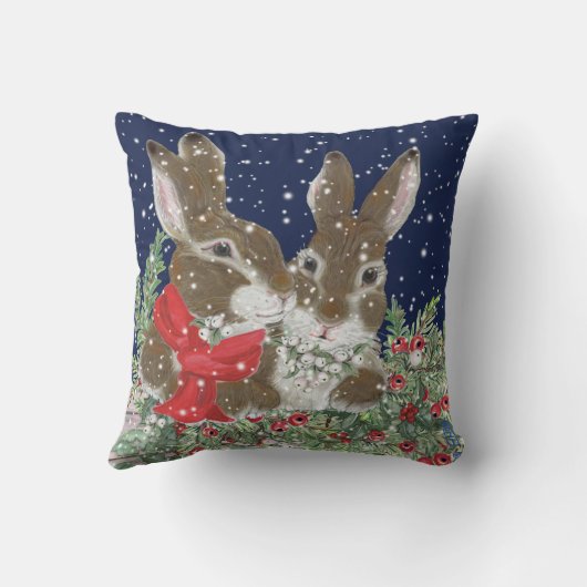Coussin Lapin Lapin Lapin Neige Vacances Mignonne Peinture (Verso)