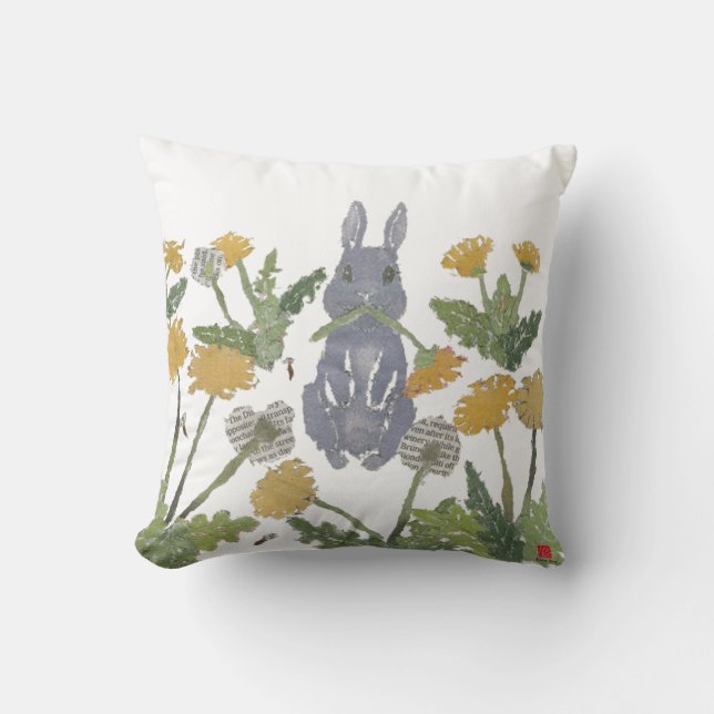 Coussin Lapin, lapin, région boisée (Recto)