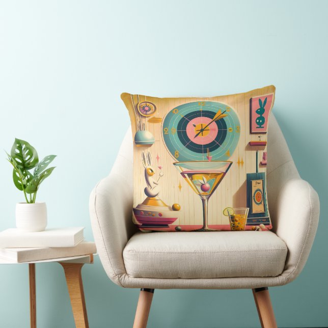 Coussin Lapin Martini Rétro Futuriste du Milieu du Siècle  (Chaise)