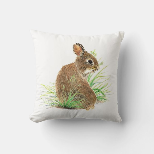 Coussin Lapin mignon, Aquarelle Nature, Faune (Recto)