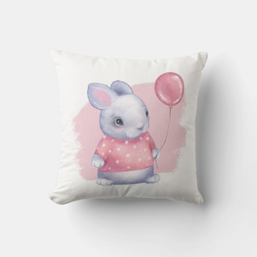 Coussin Lapin mignon avec ballon rose (Recto)