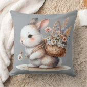 Coussin Lapin mignon avec fleurs aquarelle (Couverture)