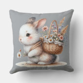 Coussin Lapin mignon avec fleurs aquarelle (Verso)