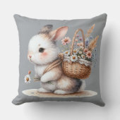 Coussin Lapin mignon avec fleurs Art à l'aquarelle (Recto)
