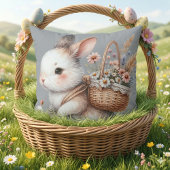 Coussin Lapin Mignon avec Fleurs Art Aquarelle