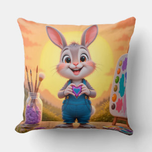 Coussin Lapin mignon avec fournitures de peinture au couch