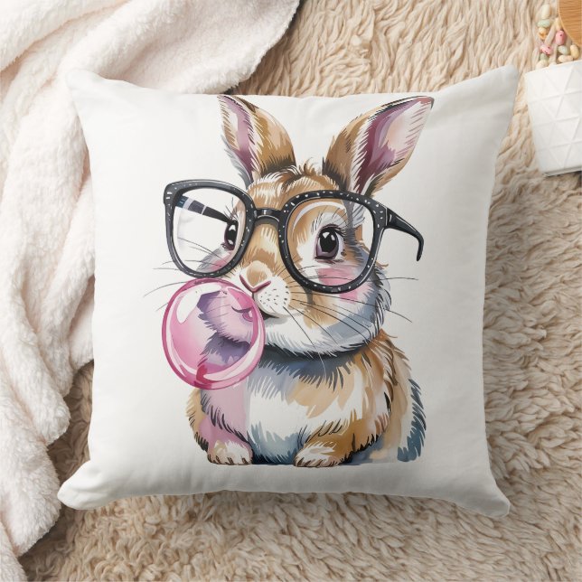 Coussin Lapin mignon avec lunettes et Bubblegum Design lap (Couverture)
