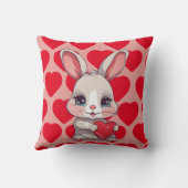 Coussin Lapin Mignon Cœurs Rouges Saint Valentin Amour (Verso)