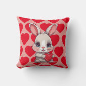 Coussin Lapin Mignon Cœurs Rouges Saint Valentin Amour (Recto)