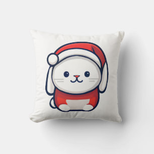 Coussin Lapin mignon de Noël en chapeau de Santa