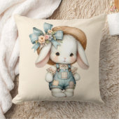 Coussin Lapin Mignon en Salopette avec Chapeau de Paille e (Couverture)