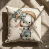 Coussin Lapin Mignon en Salopette avec Chapeau de Paille e