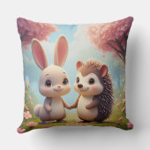 Coussin Lapin mignon et hérisson se tenant la main (Verso)