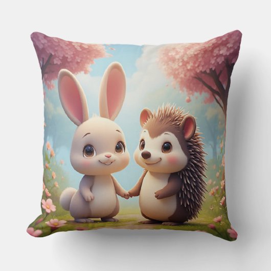 Coussin Lapin mignon et hérisson se tenant la main (Recto)