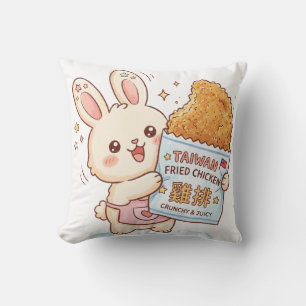 Coussin Lapin mignon mangeant un cutlet de poulet frit taï