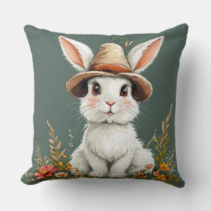 Coussin Lapin mignon portant un chapeau