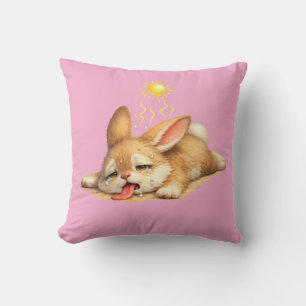 Coussin Lapin Mignon Se Reposant Sous le Soleil Brûlant Il