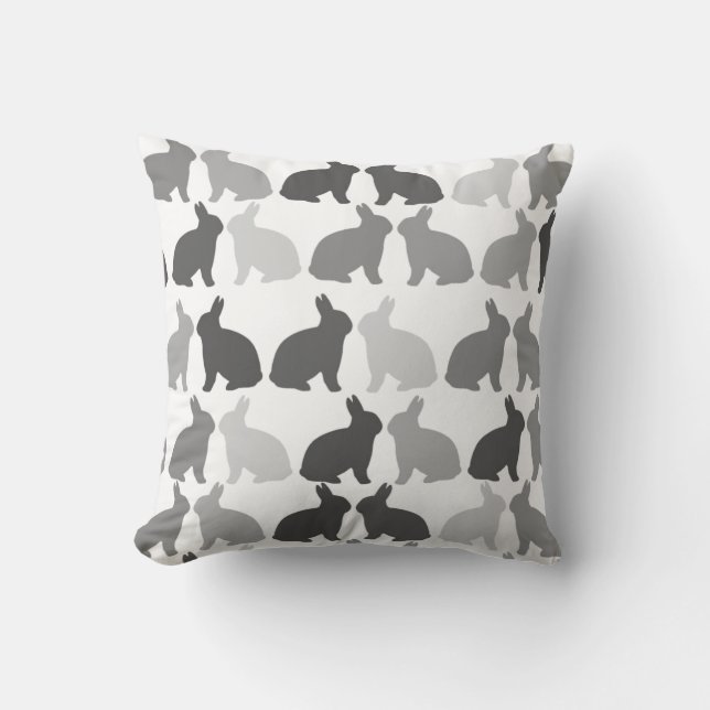 Coussin Lapin noir blanc gris lapin de printemps de Pâques (Recto)