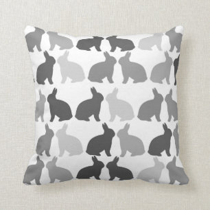 Coussin Lapin noir blanc gris lapin de printemps de Pâques