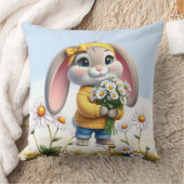 Coussin Lapin oreilles roses marguerites blanches (Couverture)