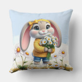 Coussin Lapin oreilles roses marguerites blanches (Verso)