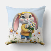 Coussin Lapin oreilles roses marguerites blanches (Recto)