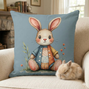 Coussin Lapin Patchwork Fantaisiste Cottagecore Bois