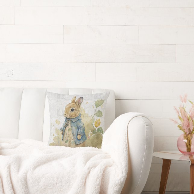 Coussin lapin pierre vintage avec fleurs (Canapé)