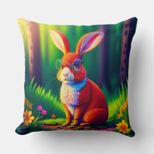 Coussin Lapin Rouge assis sur l'herbe