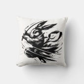 Coussin Lapin Samouraï Guerrier à l'Encre Noire (Recto)