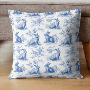 Coussin Lapin Toile Bleue Motif Lapin Vintage