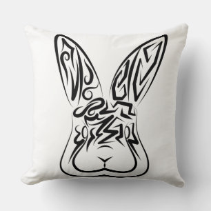 Coussin Lapin tribal noir et blanc