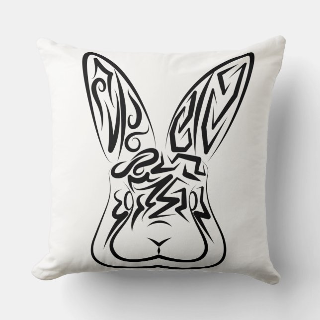 Coussin Lapin tribal noir et blanc (Recto)
