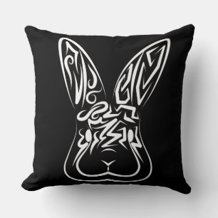 Coussin Lapin tribal noir et blanc