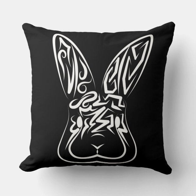 Coussin Lapin tribal noir et blanc (Recto)