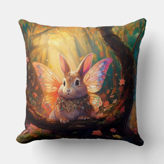 Coussin Lapin Whimsical dans une forêt enchantée (Recto)