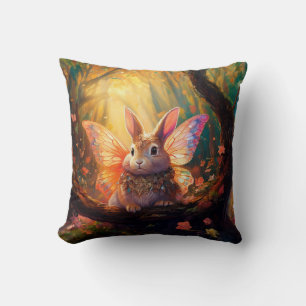 Coussin Lapin Whimsical dans une forêt enchantée