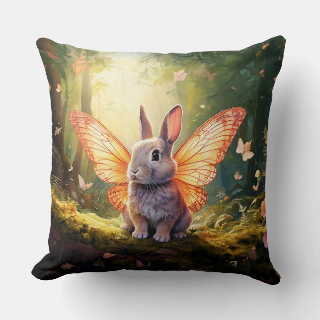Coussin Lapin Whimsical dans une forêt enchantée (Recto)