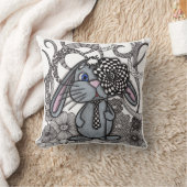Coussin Lapin Zentangle Mignon avec Fleur à Damier sur la (Couverture)