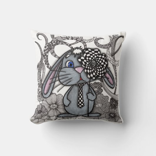 Coussin Lapin Zentangle Mignon avec Fleur à Damier sur la (Recto)